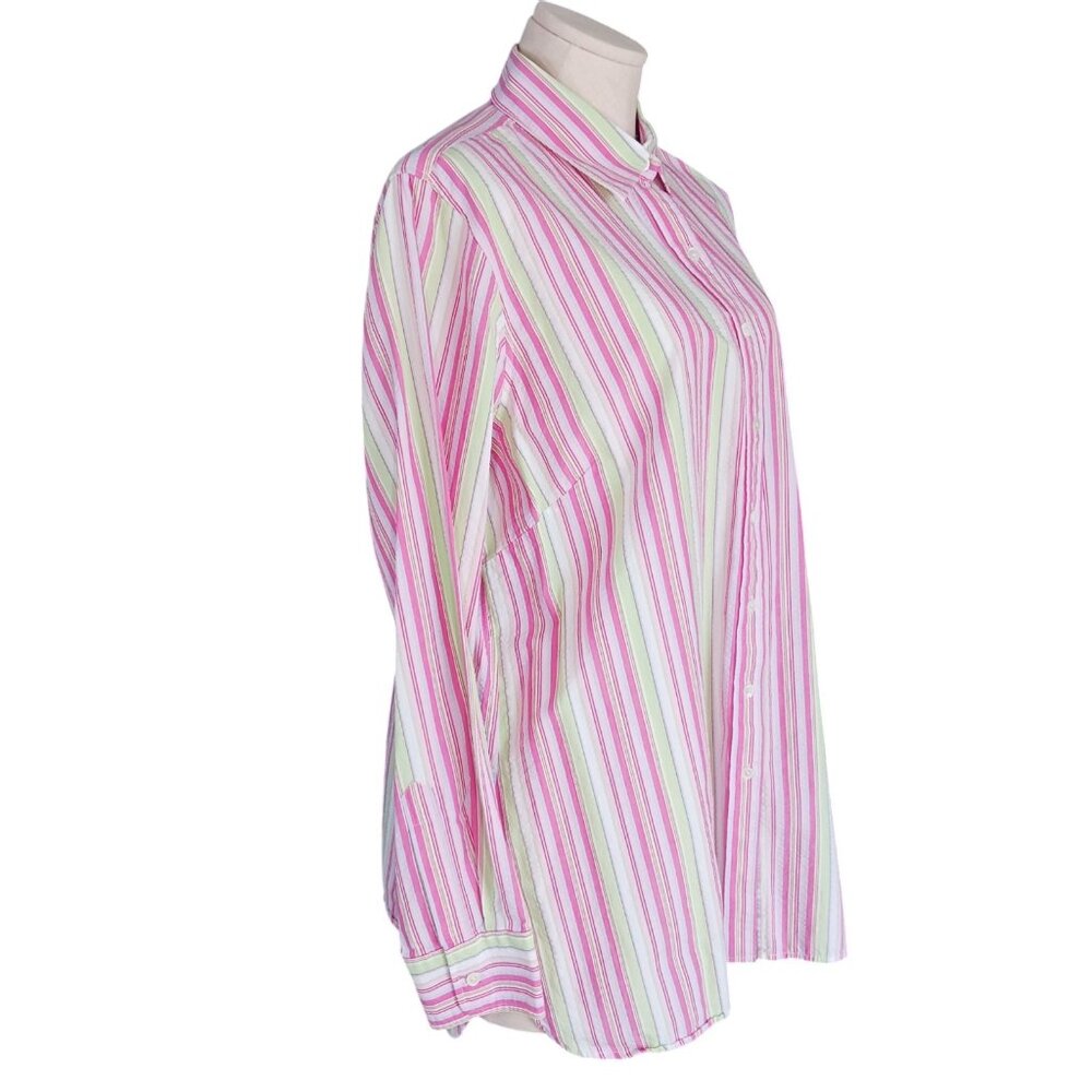 Lands End Seersucker Pastel Stripe Button Up Collared Shirt Womens 1X 16W-18W - Picture 6 of 11